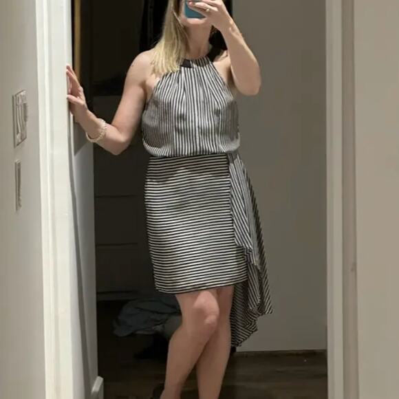 Halston Heritage Draped Stripe Dress Black White MEDIUM Career Designer $298 - Picture 9 of 9